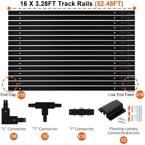 52FT H Track Lighting Rail Kit, Black
