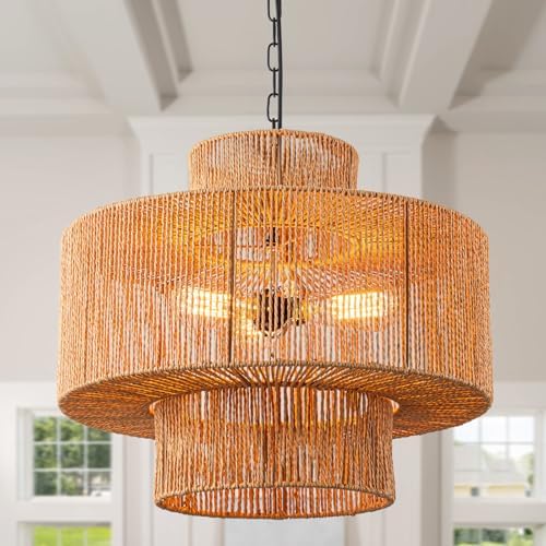 19.7 Inch 3-Light Rattan Pendant Light