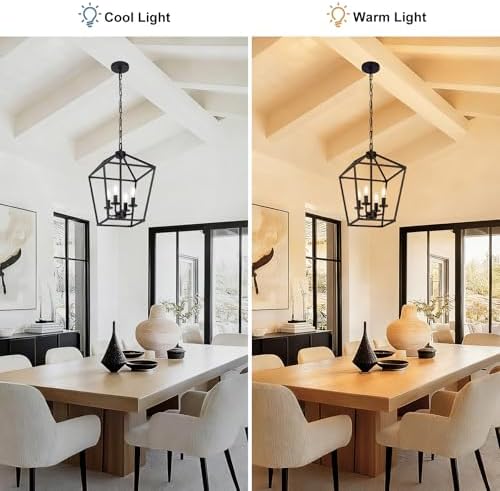4-Light Industrial Black Lantern Chandelier