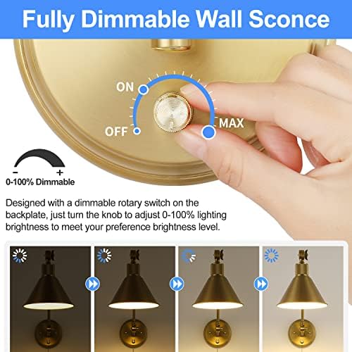TRLIFE Brushed Brass Dimmable Plug-in Wall Sconce, 1 Pack