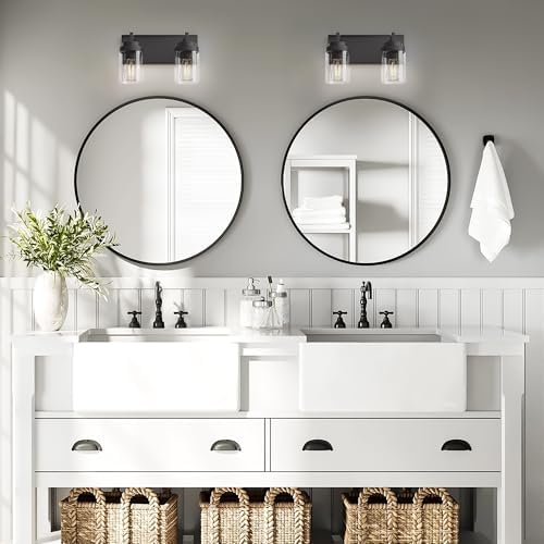 2-Light Matte Black Bathroom Vanity Light, 15 Inch