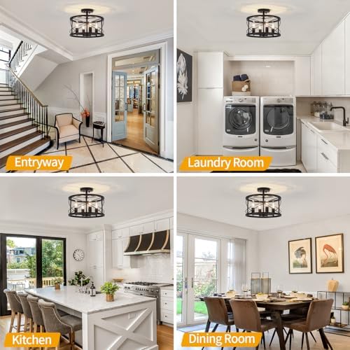 Black 4-Light Semi Flush Mount Ceiling Light