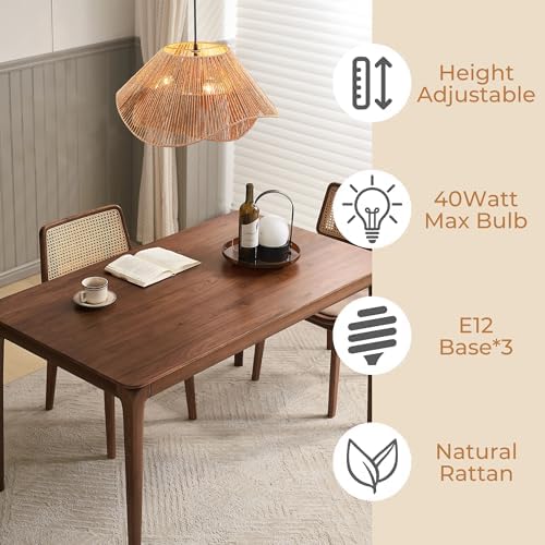 LumStory 19.7” 3-Light Rattan Pendant Light