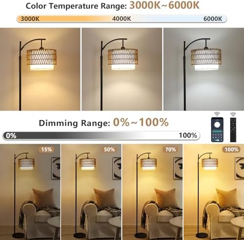 Arc Floor Lamp with Remote, 3 Color Temperatures