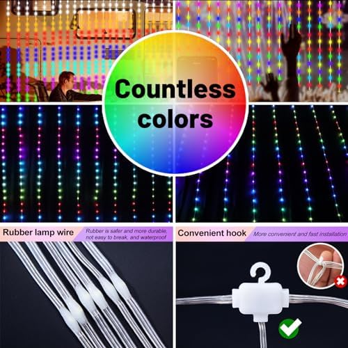 HXWEIYE 300LED Fairy Curtain Lights, 9.8x9.8Ft
