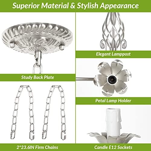 VerRon 6-Light Farmhouse Candle Chandelier, Brushed Nickel