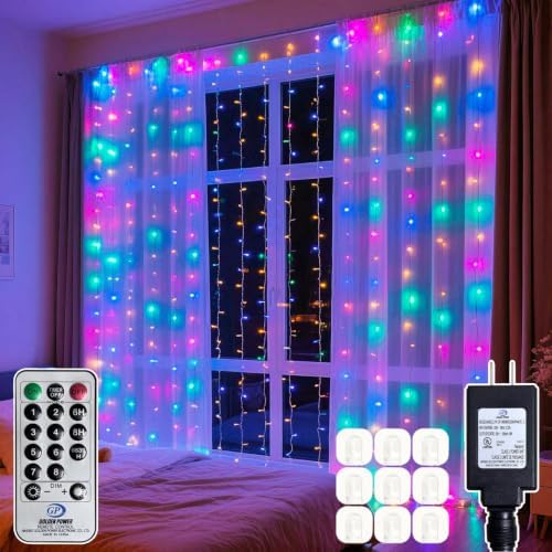 200 LED Multicolor Rainbow Curtain String Lights, 9.8x6.6FT