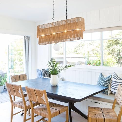 42” Boho 2-Layer Rattan Pendant Chandelier