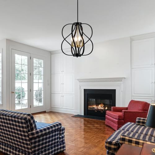 18" Black and Gold 4-Light Geometric Chandelier