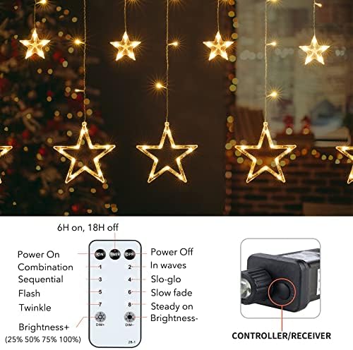 Star Curtain Lights, 9ft 138 LED Warm White