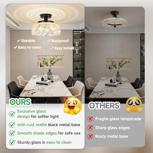 SunRider Modern 3-Light Black Glass Semi Flush Mount Ceiling Light
