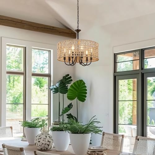 LynPon 17.7" Black Rattan Chandelier, 6-Light