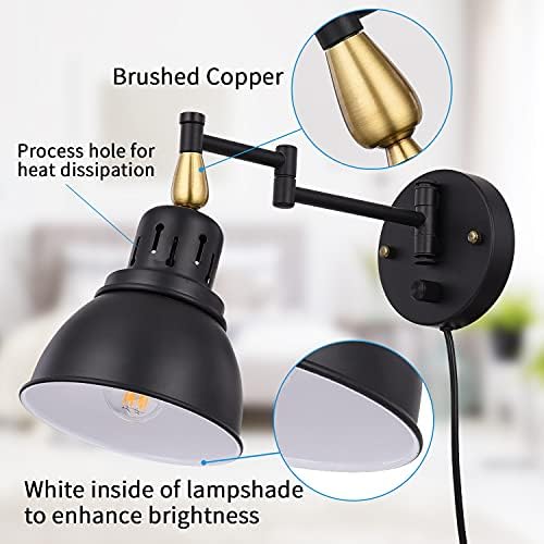 TRLIFE Dimmable Plug-in Swing Arm Wall Sconces, 2 Pack