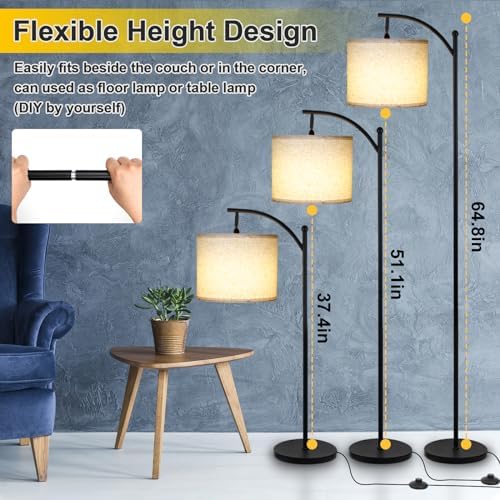 LALISU Standing Floor Lamp, Black Linen Shade