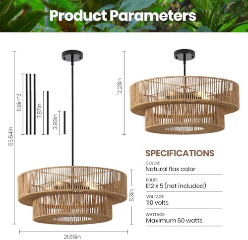 22" Boho Rattan Pendant Light