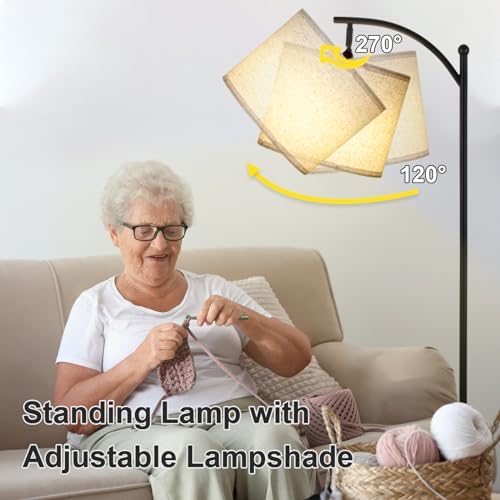 LALISU Standing Floor Lamp, Black Linen Shade