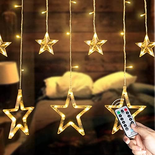 Star Curtain Lights, 9ft 138 LED Warm White
