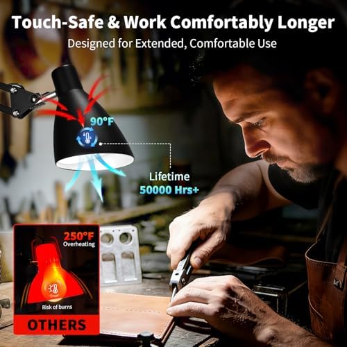 Swing Arm Desk Lamp with Clamp, 5 Color Modes, Black