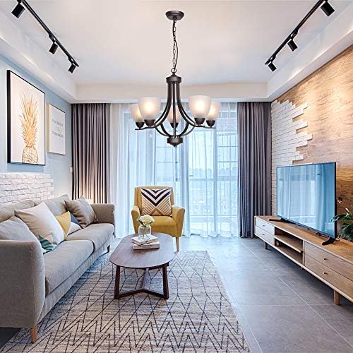 5-Light Alabaster Glass Chandelier, Oil-Rubbed Bronze