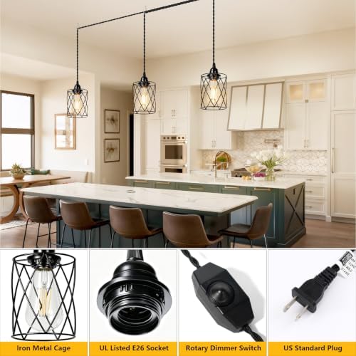 1-Pack Plug in Pendant Light, 15FT Cord, Black