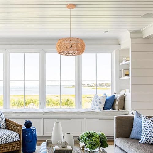 3-Light Rattan Pendant Light with Woven Shade