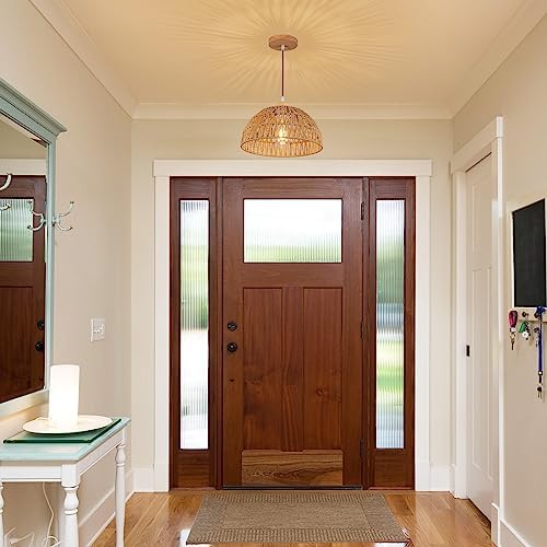 Boho Rattan Pendant Light with Wooden Base