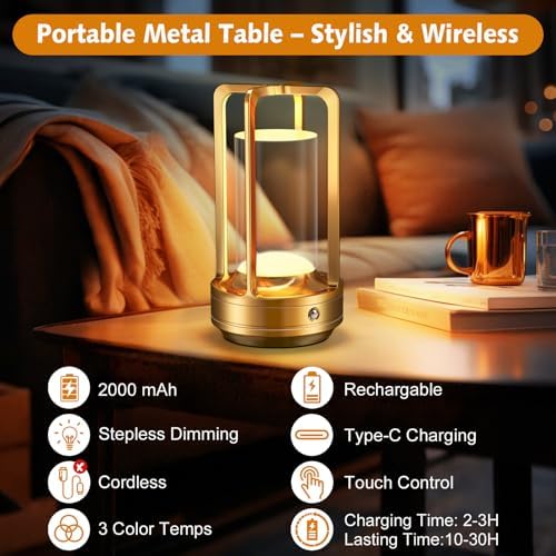 Rechargeable Portable Table Lamp, 3 Colors