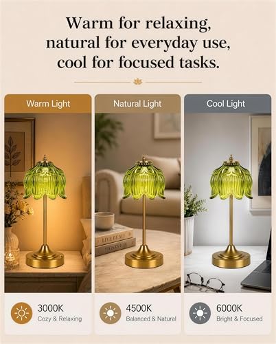 Lotus Flower Cordless Rechargeable Table Lamp, 3 Color Modes