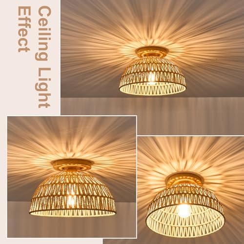13 Inch Rattan Flush Mount Ceiling Light