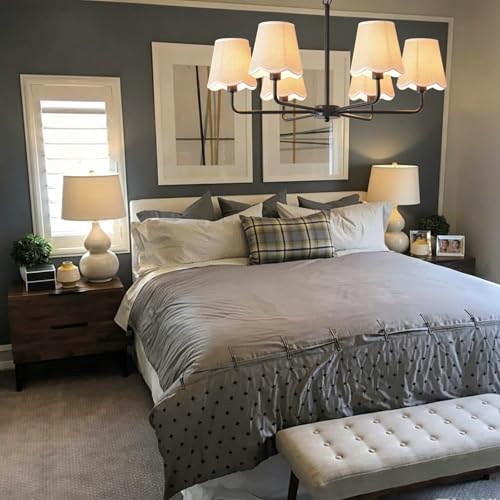 6-Light Black Chandelier with Fabric Shades