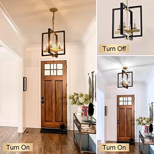 4-Light Black and Champagne Gold Lantern Chandelier