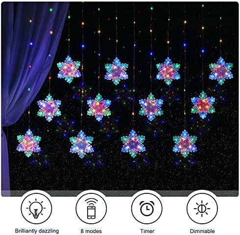 BLOOMWIN Christmas Fairy Curtain Lights 9.8ft Snowflake Lights USB