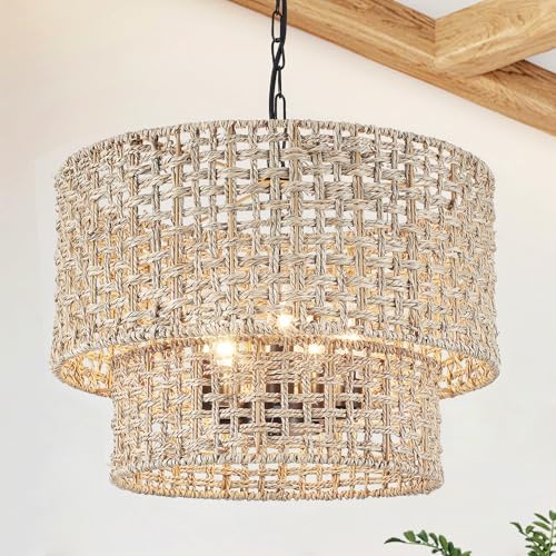 18.9" 5-Light Rattan Drum Chandelier
