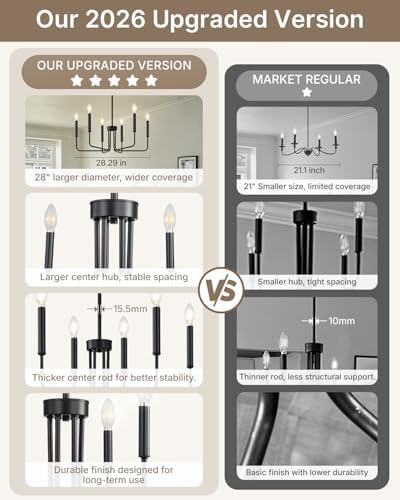 Yunnix 6-Light Black Farmhouse Chandelier