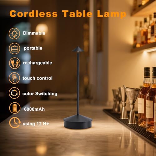 EJQ 2 Pack Cordless LED Table Lamps, Black
