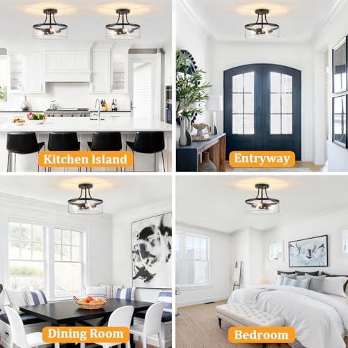 TOULMJ Black Modern Semi Flush Mount Ceiling Light