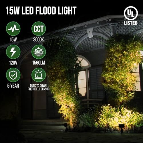 GKOLED 15W LED Flood Light, 3000K Waterproof