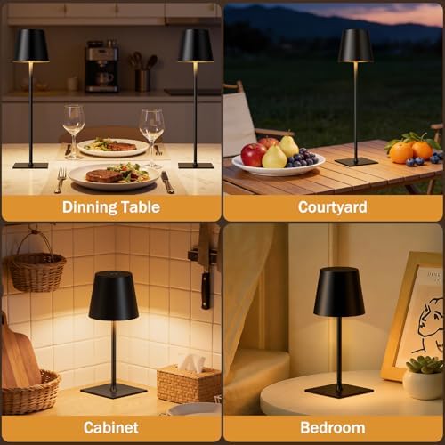 Kakanuo Cordless Rechargeable Table Lamp, Black, 2 Pack