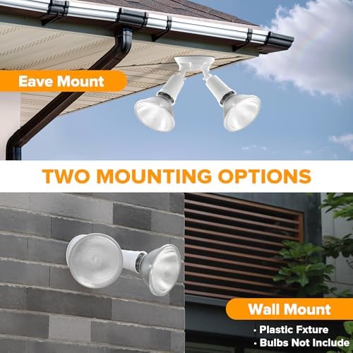 LUTEC 2-Pack Adjustable Twin Par Holder Outdoor Flood Lights, White