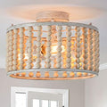 tewei Wood Beaded Boho Chandelier, Oak White