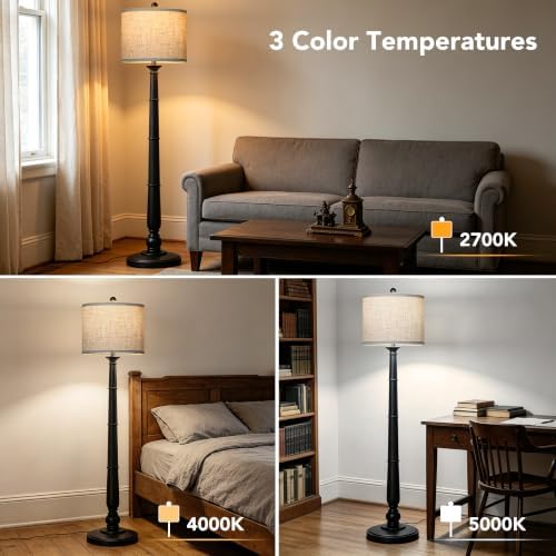 61'' Vintage Floor Lamp for Living Room, Rustic Farmhouse Tall
