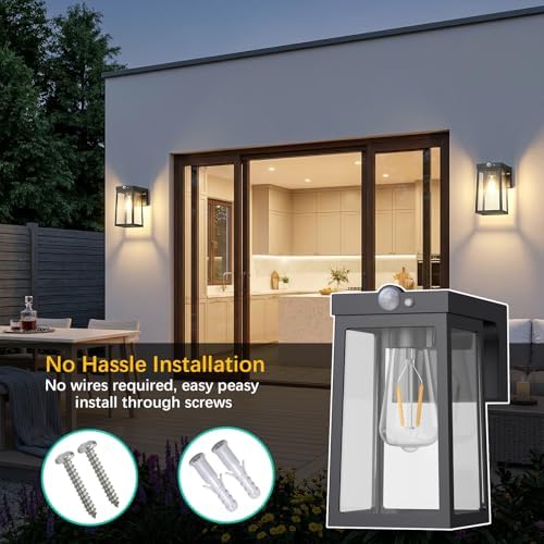 Greluna Solar Motion Sensor Glass Wall Lights, 2 Pack