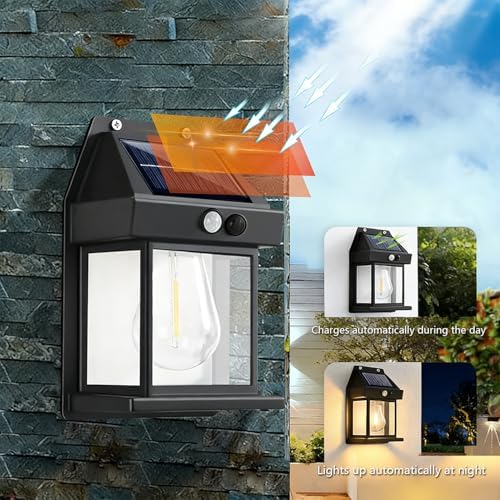 Outdoor Solar Wall Lanterns, 4 Pack, Black