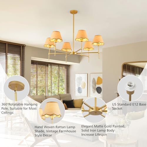 Gold Farmhouse Chandelier 6-Light Boho Pendant Lamp 37.5‘’ Large