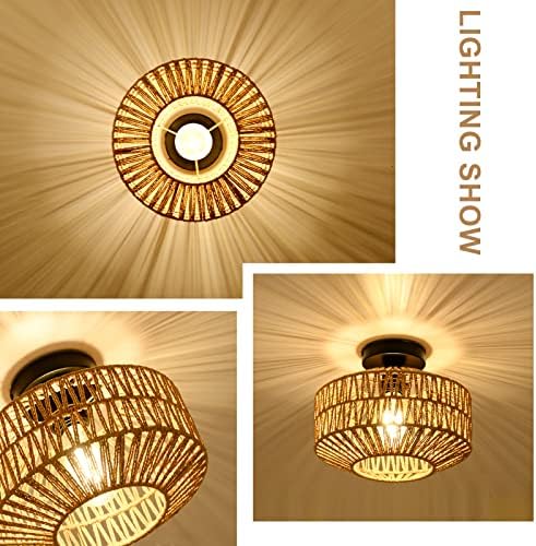 Boho Mini Rattan Ceiling Light, Dimmable LED