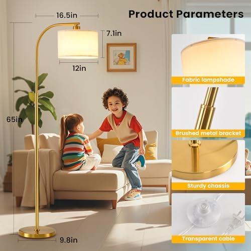 65'' Modern Floor Lamp with Fabric Shade, Gold