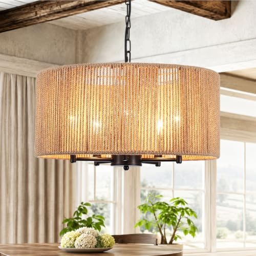 19.25'' 5-Light Boho Rattan Chandelier