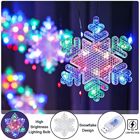 BLOOMWIN Christmas Fairy Curtain Lights 9.8ft Snowflake Lights USB