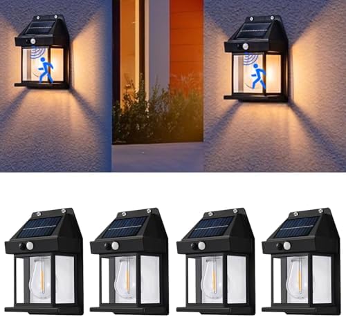 Outdoor Solar Wall Lanterns, 4 Pack, Black