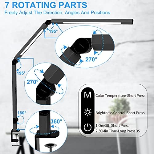 LED Clamp Desk Lamp, Dual Light, 4 CCT Modes